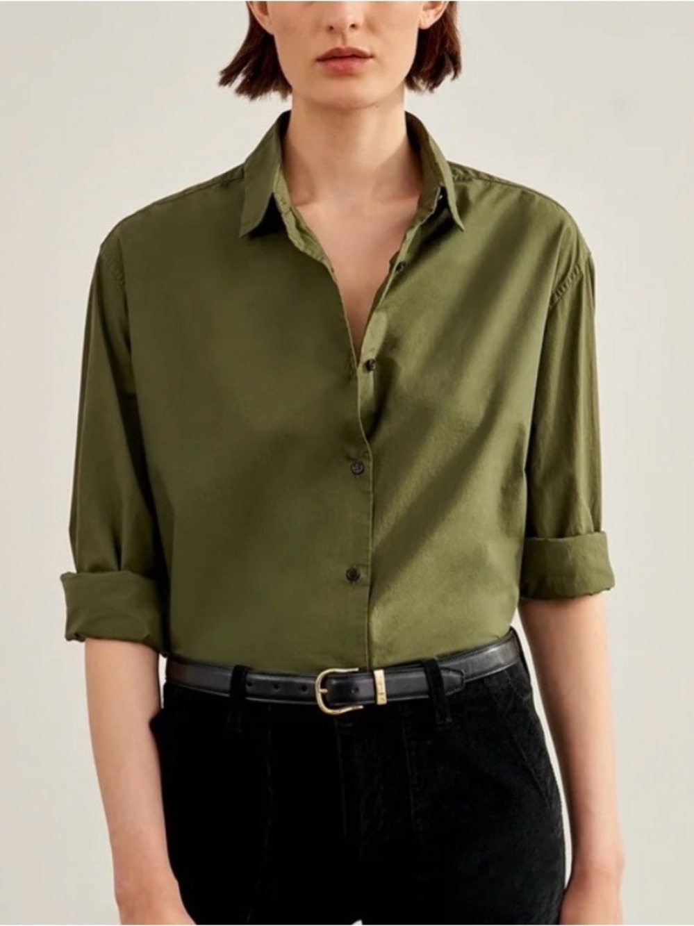 NWOT Nili Lotan Yorke Oversized Shirt XS Olive Green Garment Dyed 100% cotton